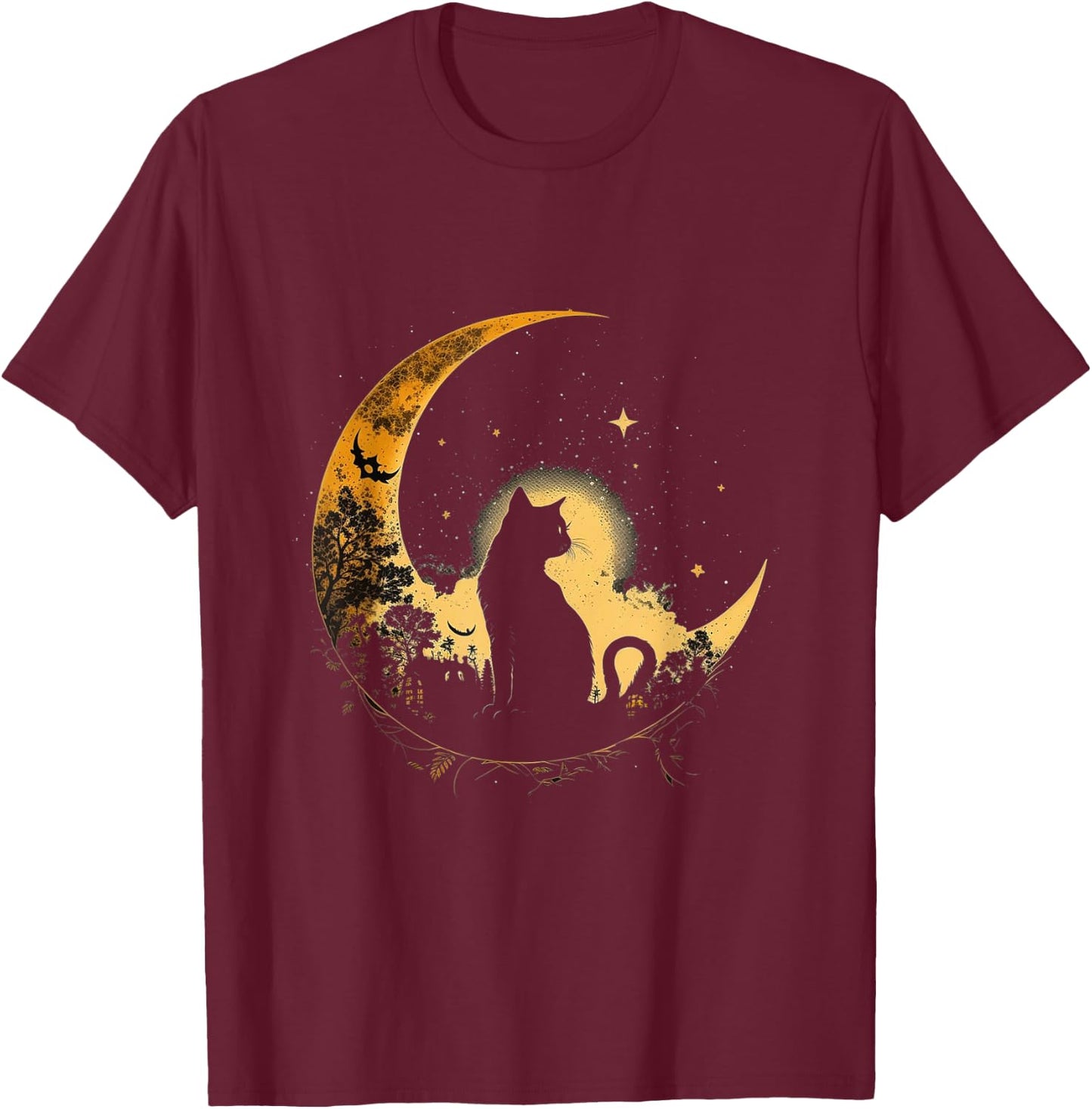 Cat Crescent Black Moon Sailor , black T-Shirt - T-Shirt | Maroon