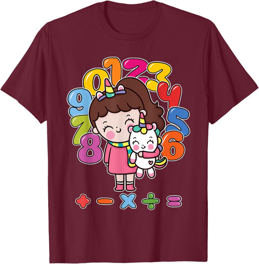 Number day maths day unicorn girl kids costume number day T-Shirt - T-Shirt | Maroon