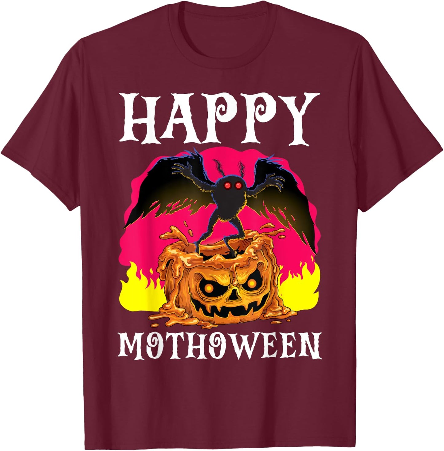 Happy Mothoween Halloween Mothman Folklore Creepy Cryptid T-Shirt - T-Shirt | Maroon