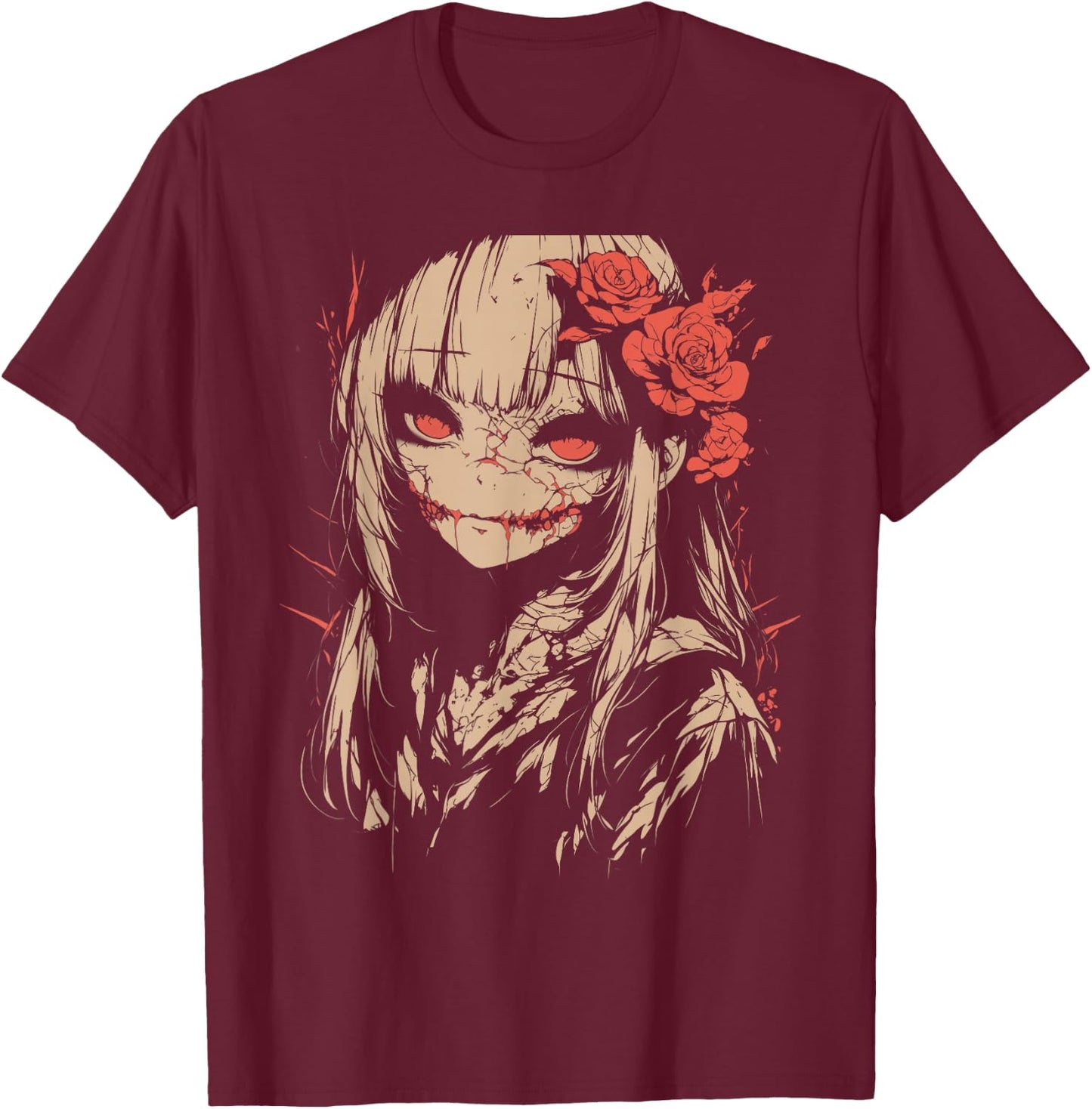 Horror Anime Manga | Japan Japanese Creepy Kawaii Goth , black T-Shirt - T-Shirt | Maroon