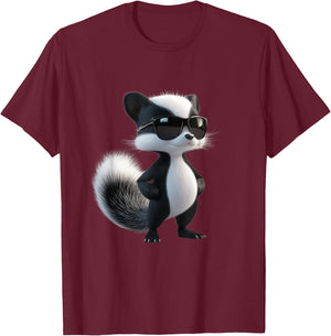 Skunk with Sunglasses - Funny Skunk , black T-Shirt - T-Shirt | Maroon