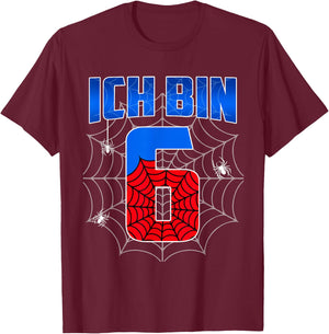 Ich bin 6 Jahre alt Spinnennetz 6th Geburtstag Kinder Boy , black T-Shirt - T-Shirt | Maroon