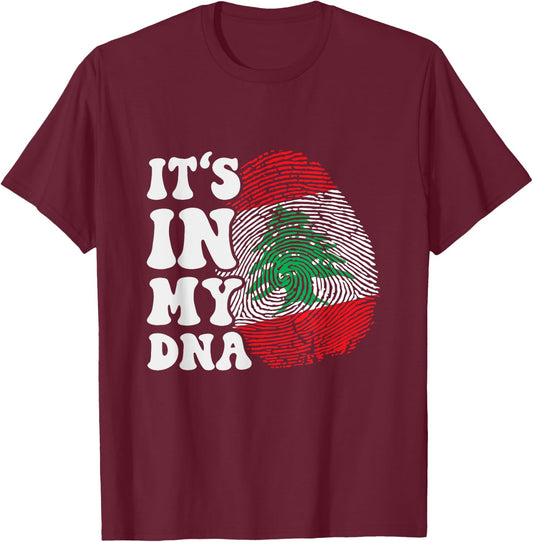 Funny It's in My DNA Flag of Lebanon Fingerprint , Black, S T-Shirt - T-Shirt | Maroon