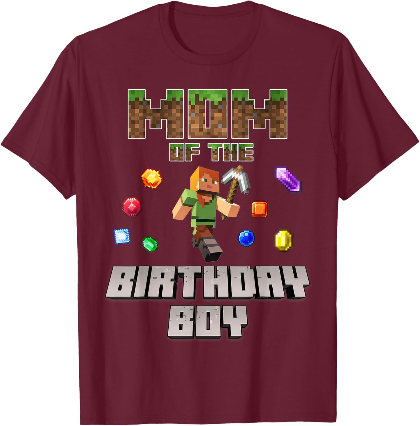 Mom Of The Birthday Boy Video Gamer Pixel Number T-Shirt - T-Shirt | Maroon