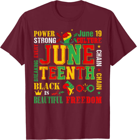 Juneteenth Power Strong African American Pride Men Women Kid T-Shirt - T-Shirt | Maroon