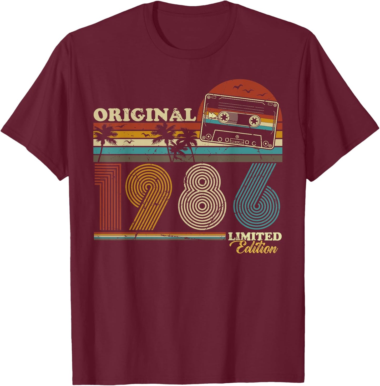 1986 Vintage Geburtstag Retro Vintage Männer Frauen Geschenk T-Shirt - T-Shirt | Maroon