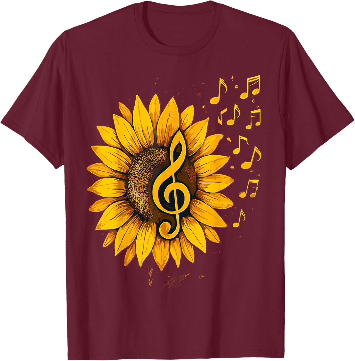Sunflower Music Notes– Treble Clef Floral Musician T-Shirt - T-Shirt | Maroon
