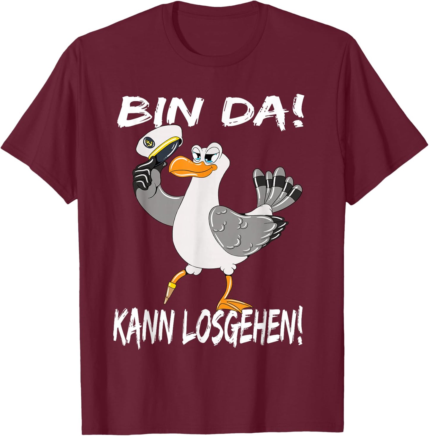 Captain Seagull Baltic Sea North Sea Holiday Bin Da Kann Losgehen , black, s T-Shirt - T-Shirt | Maroon