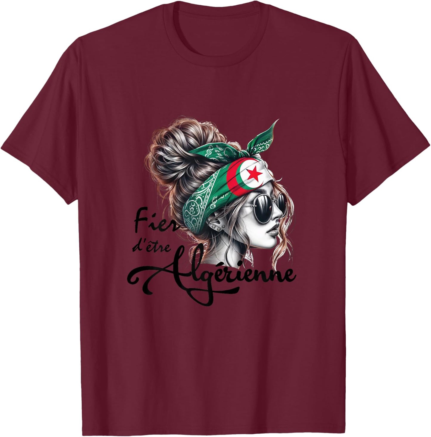 Proud to be Algerian Woman Girl Gift Algerian Flag , white, Female X-Small T-Shirt - T-Shirt | Maroon