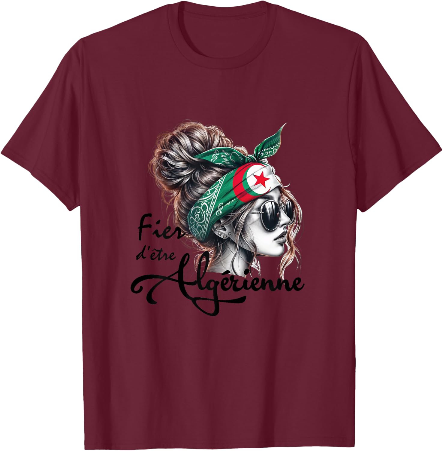 Proud to be Algerian Woman Girl Gift Algerian Flag , white, Female X-Small T-Shirt - T-Shirt | Maroon