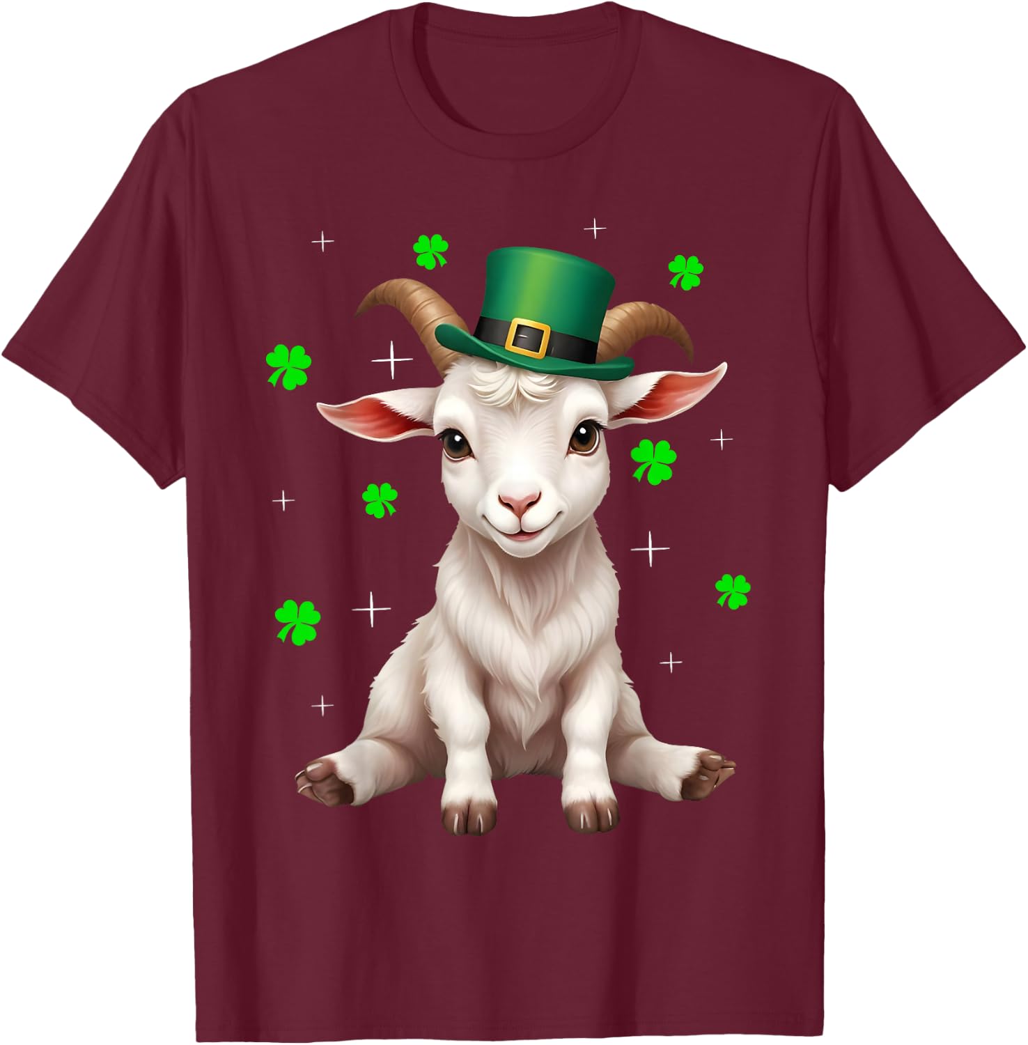 Irish Shamrock Leprechaun Hat Goat St Patrick's Day T-Shirt - T-Shirt | Maroon
