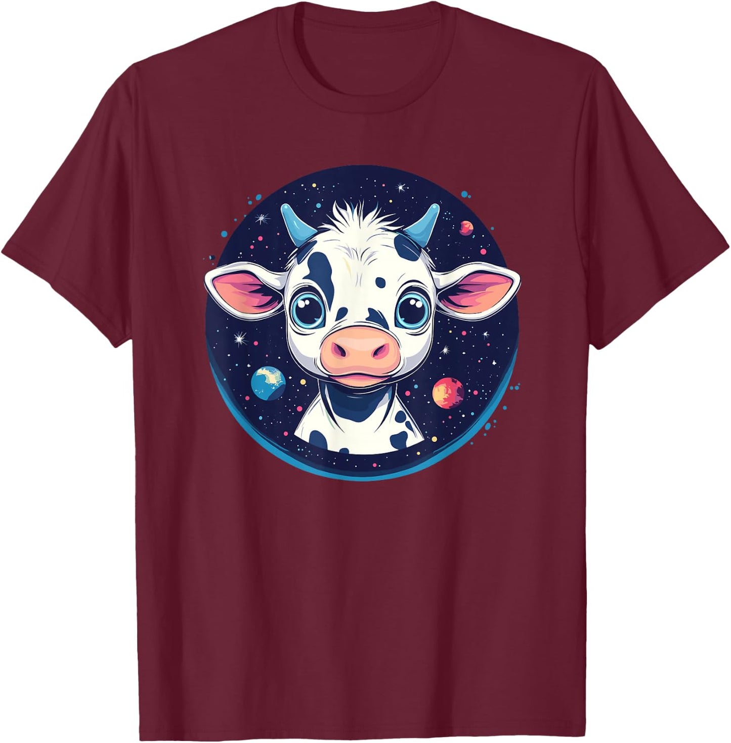 Cute Space Cow Planetary Explorer T-Shirt - T-Shirt | Maroon