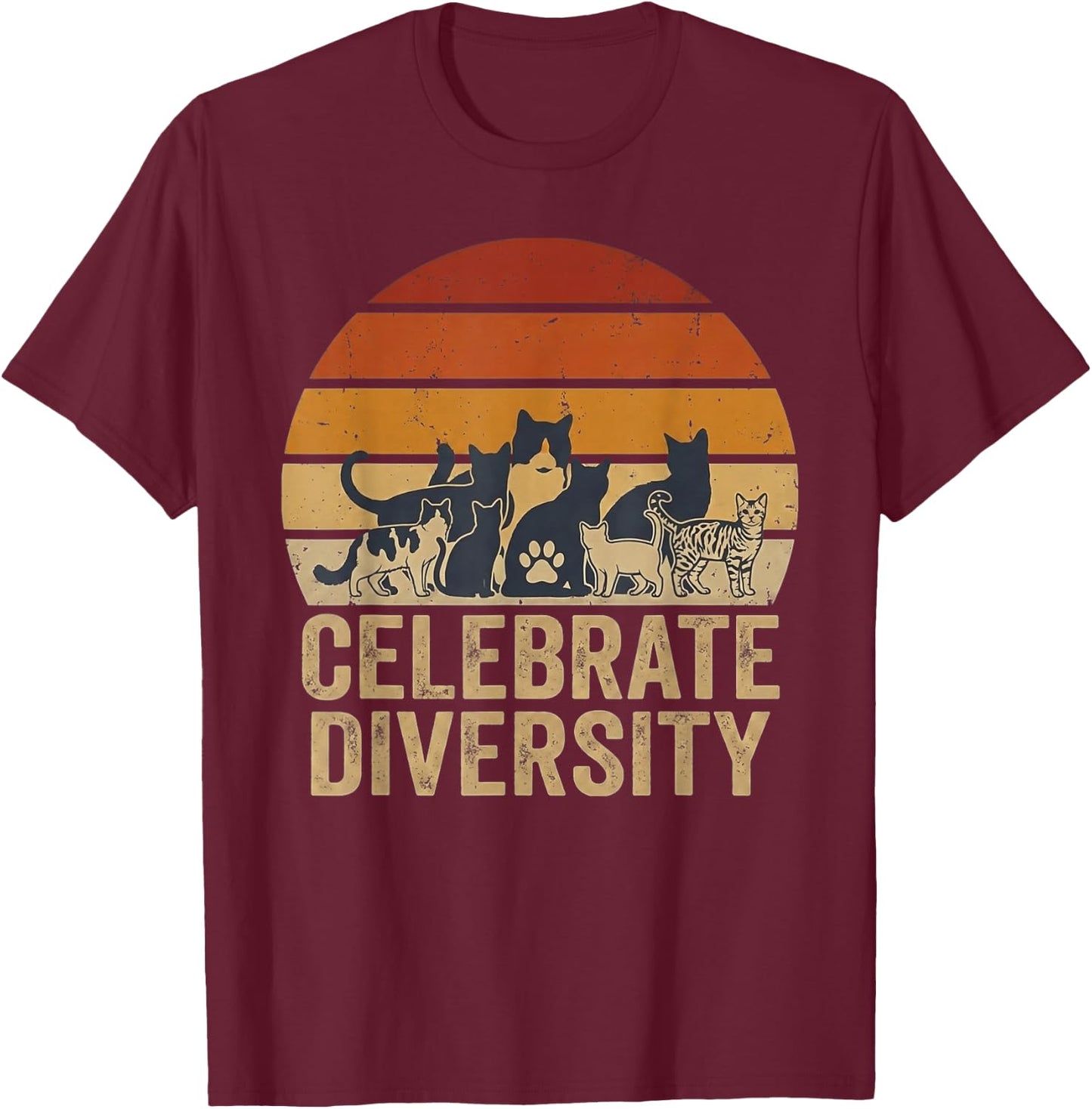 Retro Vintage Cat Celebrate Diversity Owners for Lovers T-Shirt - T-Shirt | Maroon