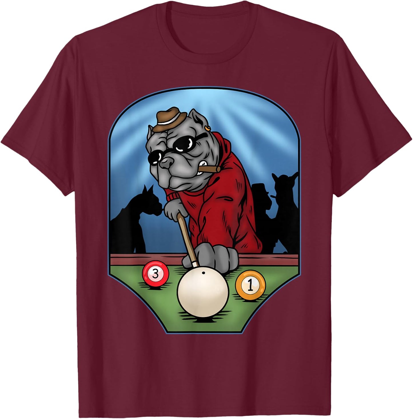 Funny Billiard Pool Player American Bully Dog Billiards T-Shirt - T-Shirt | Maroon