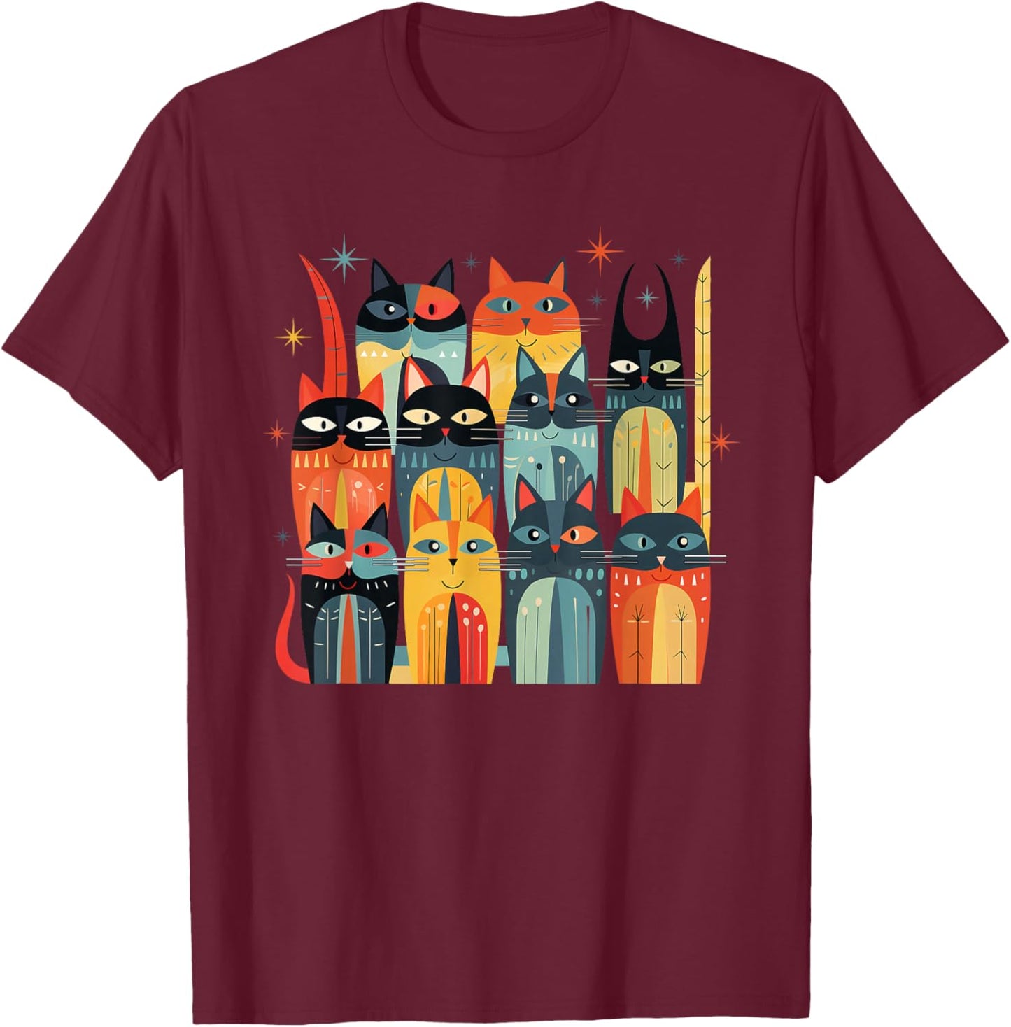 Vintage Retro Mid Century Modern Look Cats 50s 60s Style T-Shirt - T-Shirt | Maroon