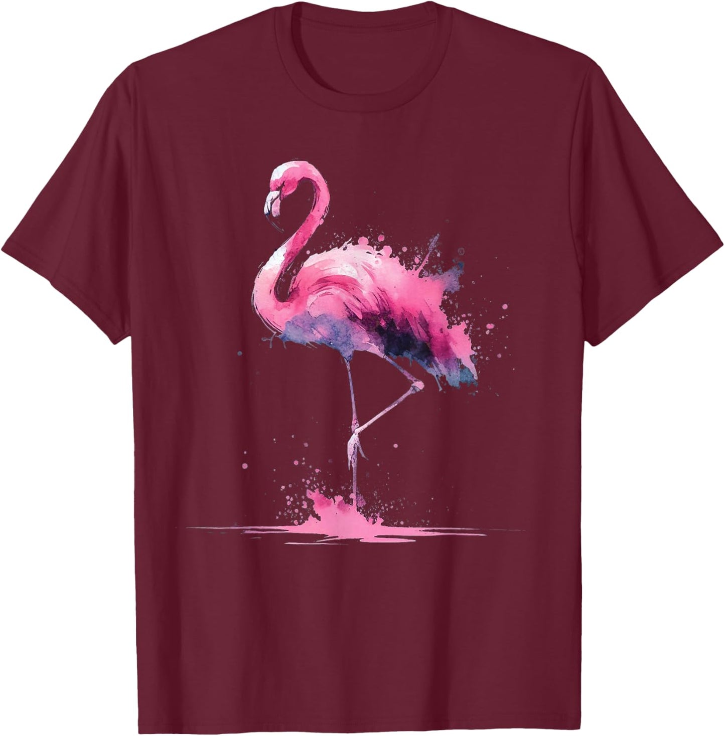 Flamingo Watercolor Pink Bird Artwork T-Shirt - T-Shirt | Maroon