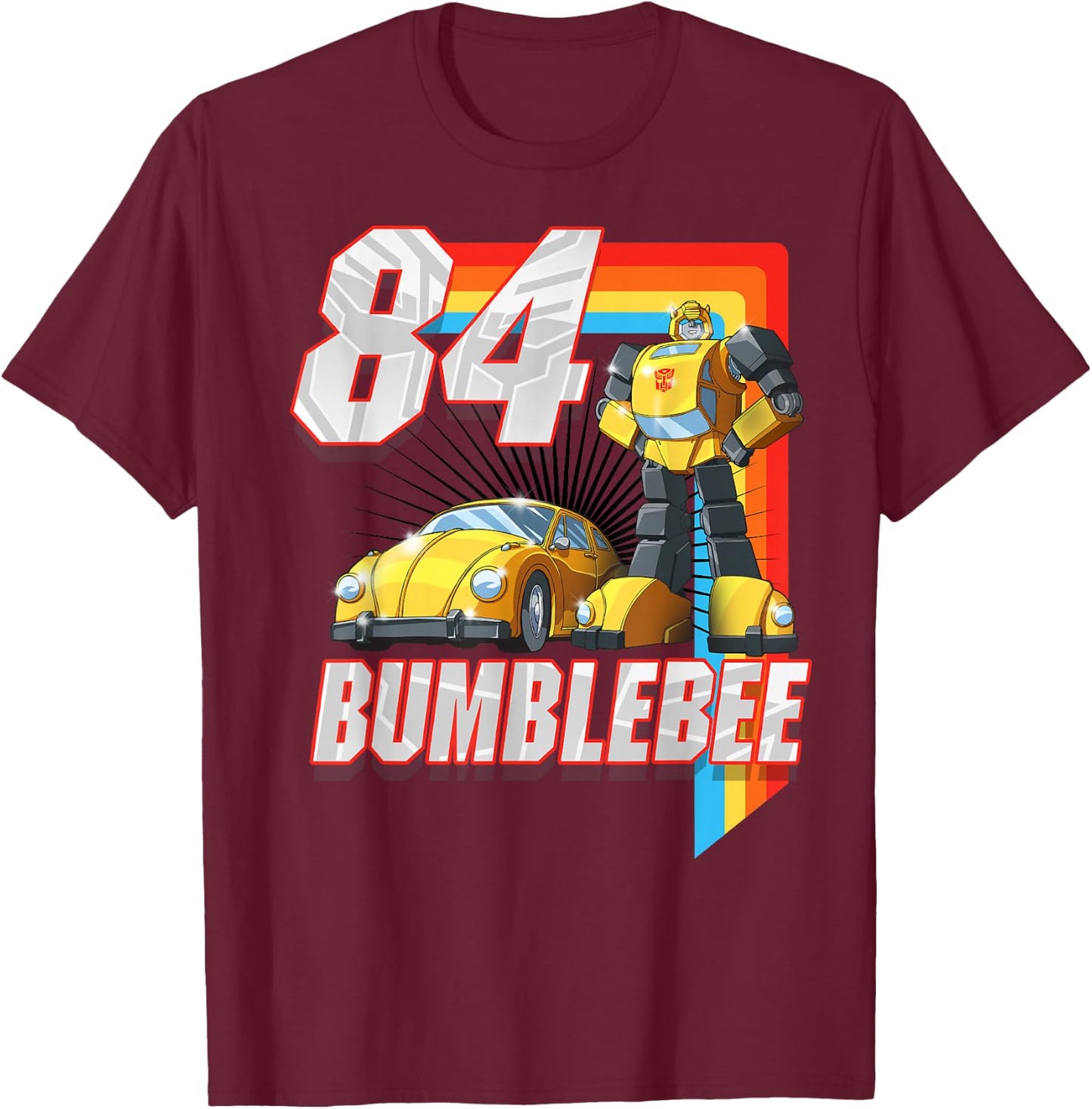 Transformers Bumblebee '84 Retro Rainbow Stripe T-Shirt - T-Shirt | Maroon