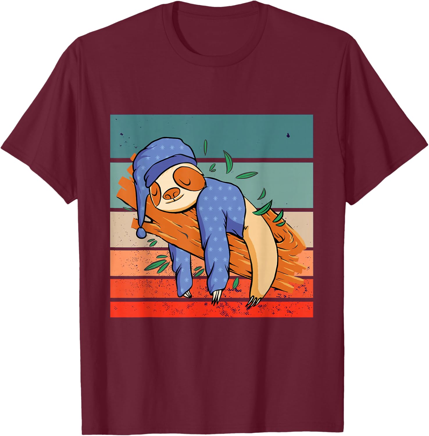 Sloth sleepy pajamas nightcap tree branch snoozing relaxed T-Shirt - T-Shirt | Maroon