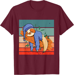 Sloth sleepy pajamas nightcap tree branch snoozing relaxed T-Shirt - T-Shirt | Maroon