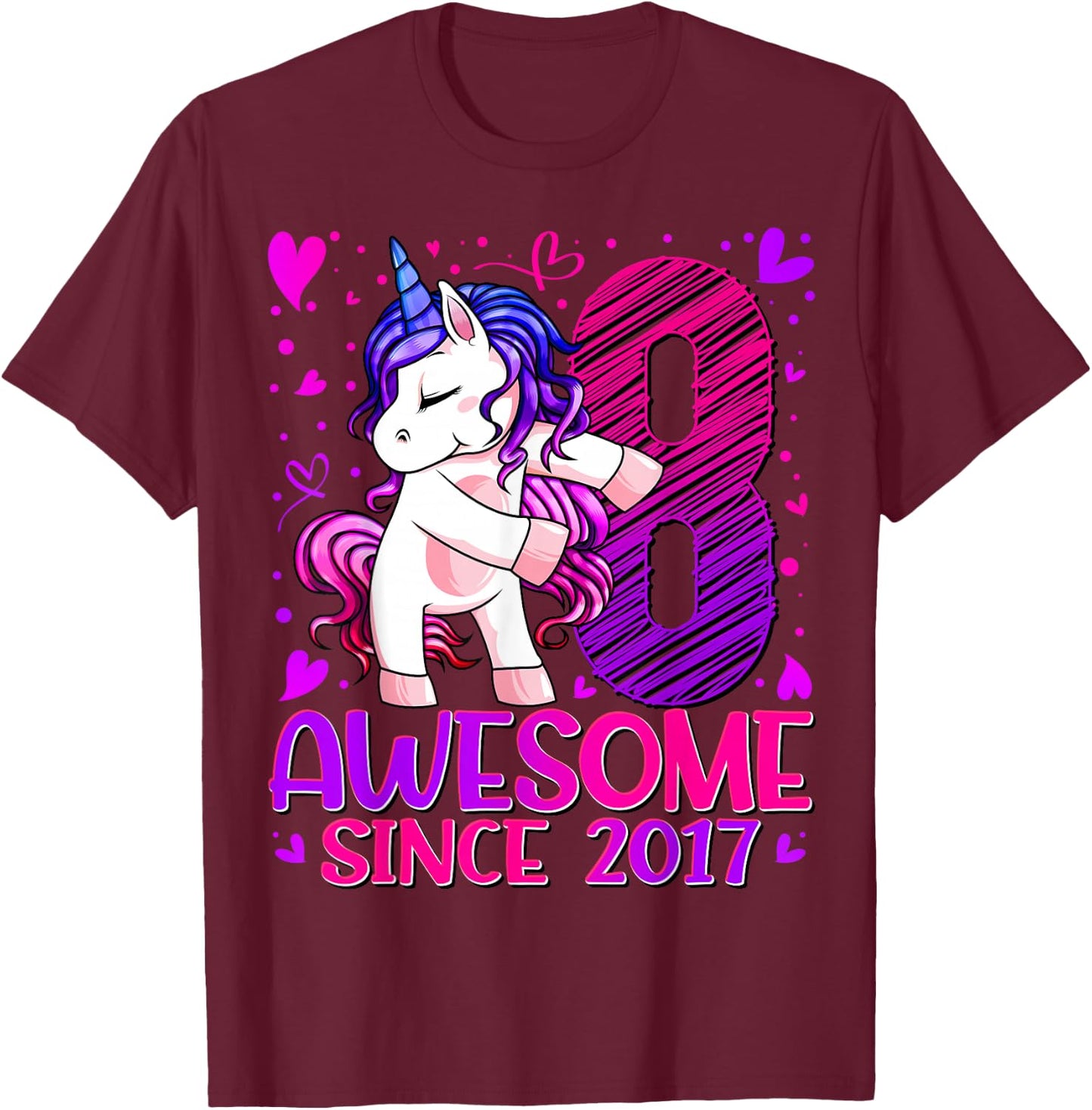 8 Year Old Unicorn Gifts For Girls 8th Birthday Girl Party T-Shirt - T-Shirt | Maroon