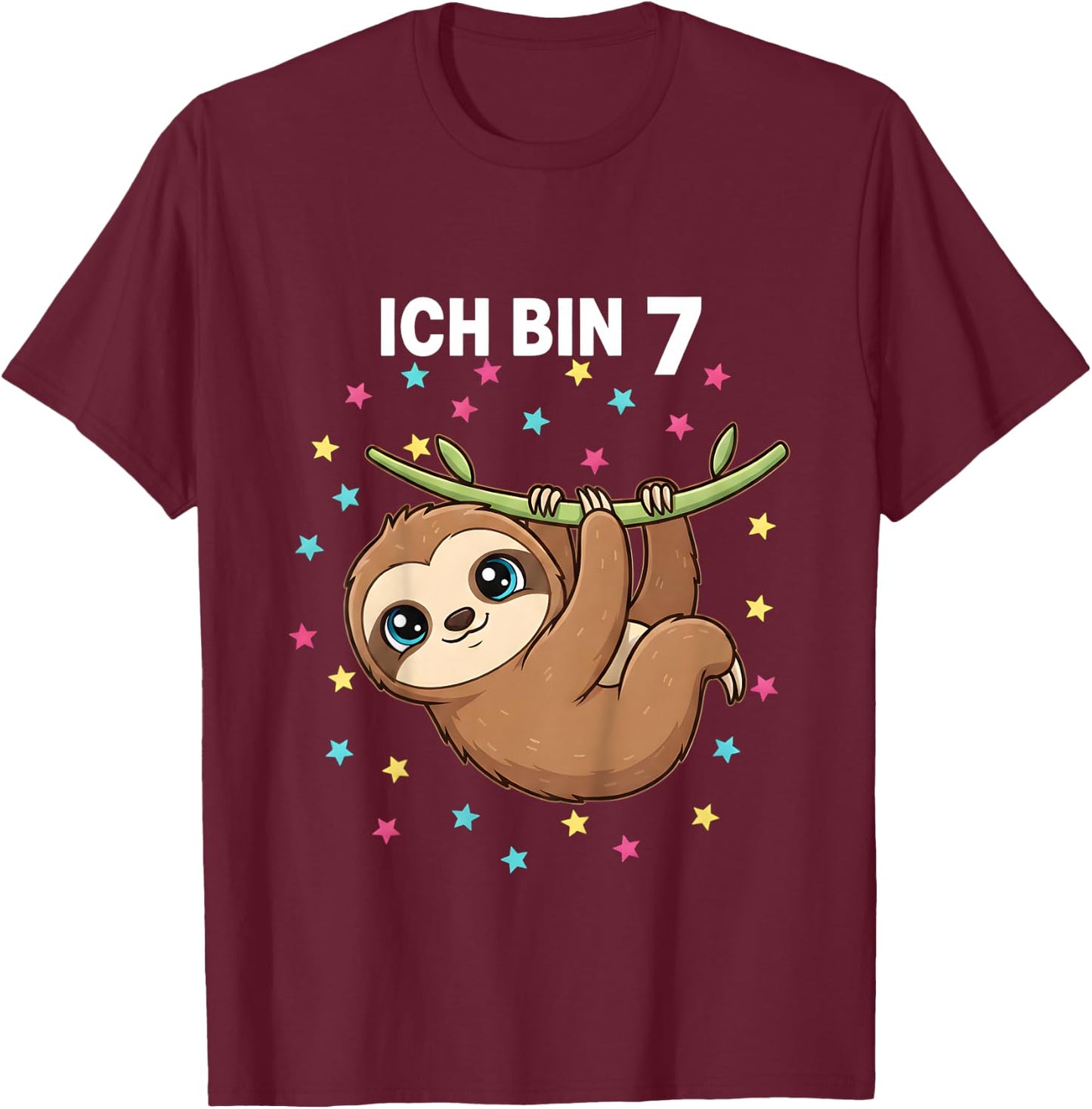 Ich Bin 7 - Süßes Faultier Kindergeburtstag Junge Mädchen T-Shirt - T-Shirt | Maroon