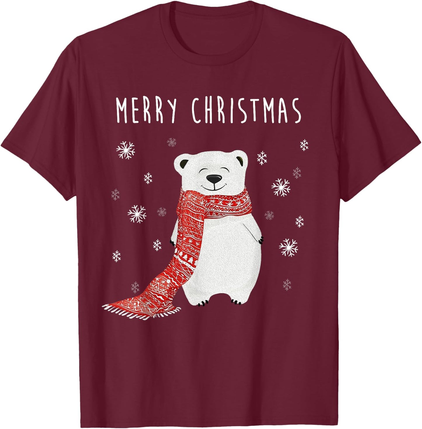 Cute Polar Bear Scarf Merry Christmas Xmas Holidays Gift T-Shirt - T-Shirt | Maroon