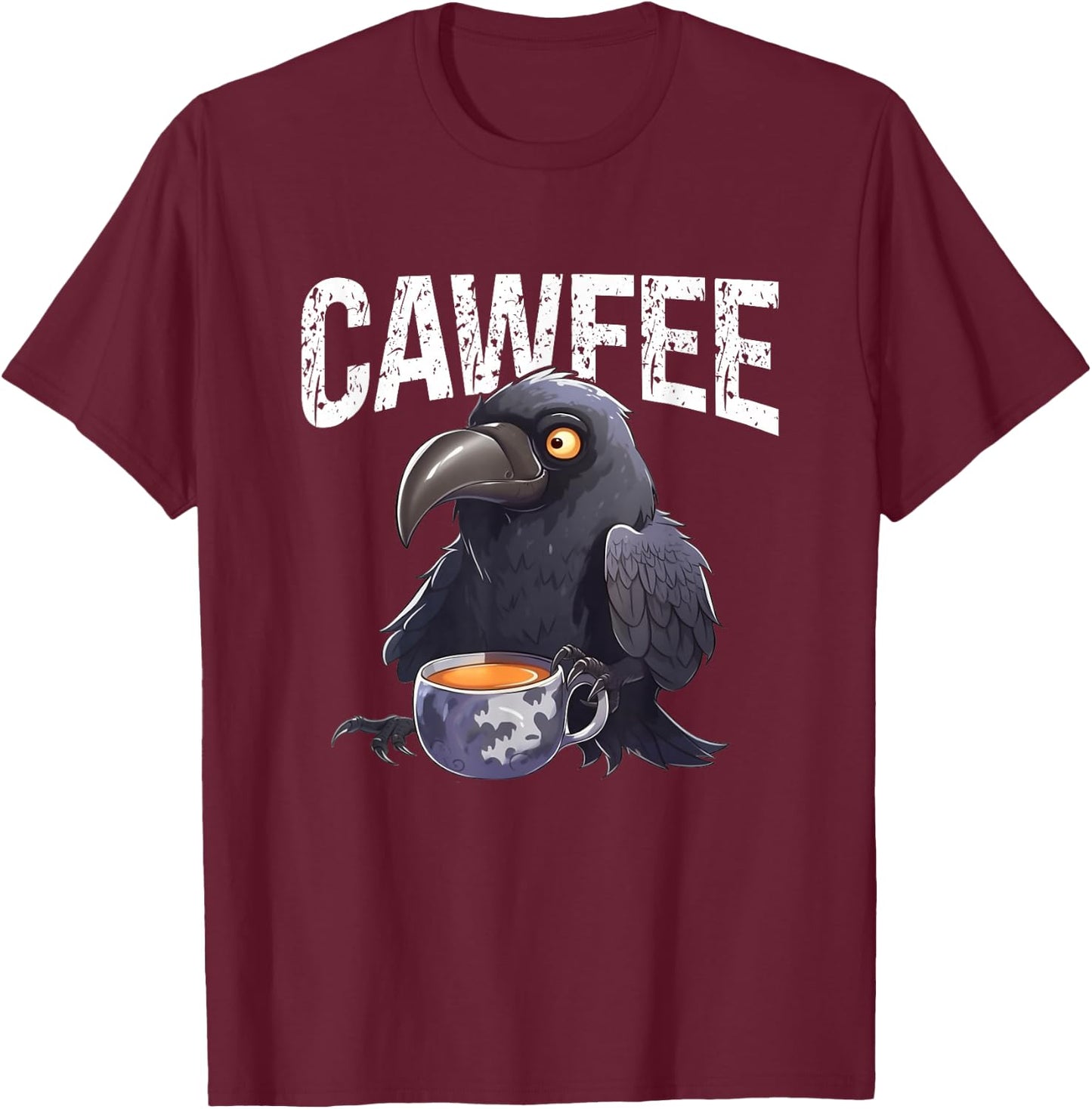 Funny Pun "Cawfee" Crow Raven & Coffee T-Shirt - T-Shirt | Maroon