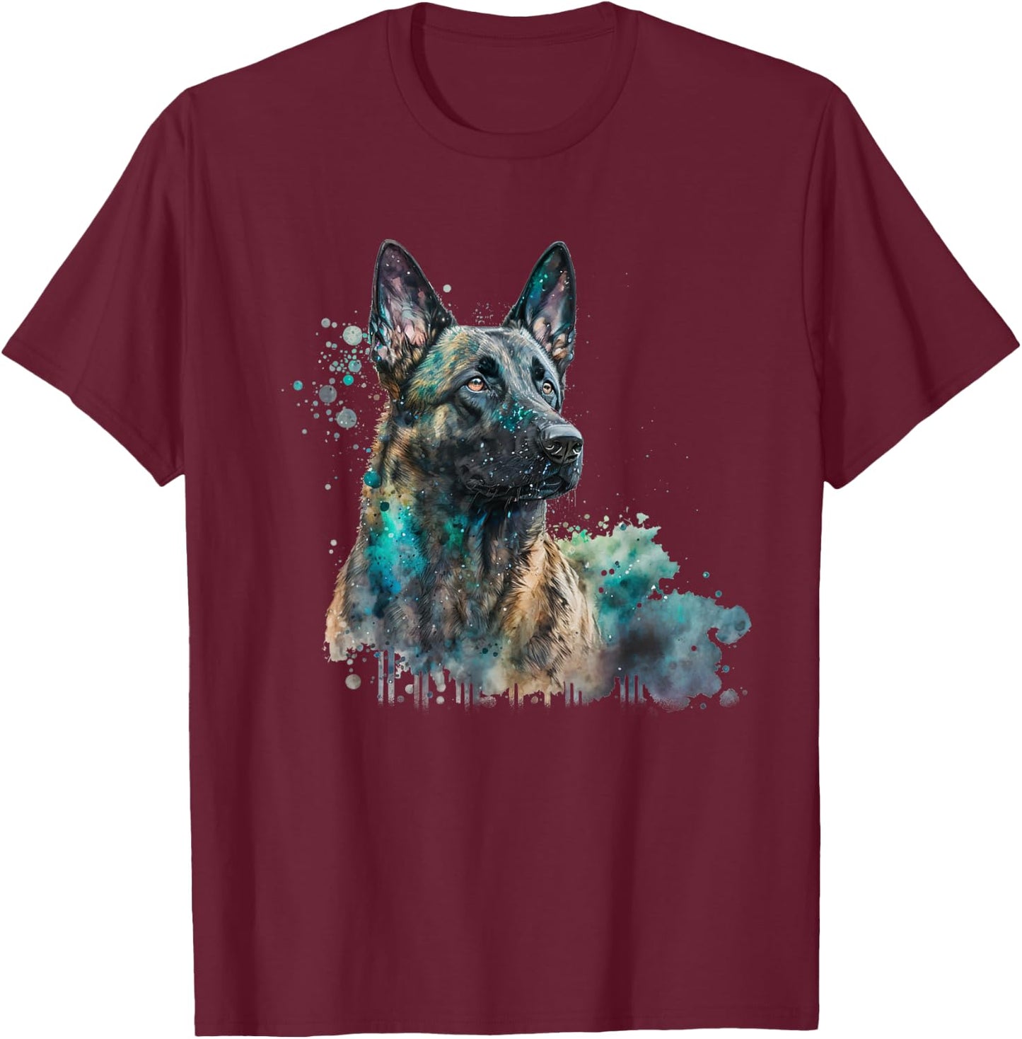 Watercolor splash dutchie hollandse herder dutch shepherd T-Shirt - T-Shirt | Maroon
