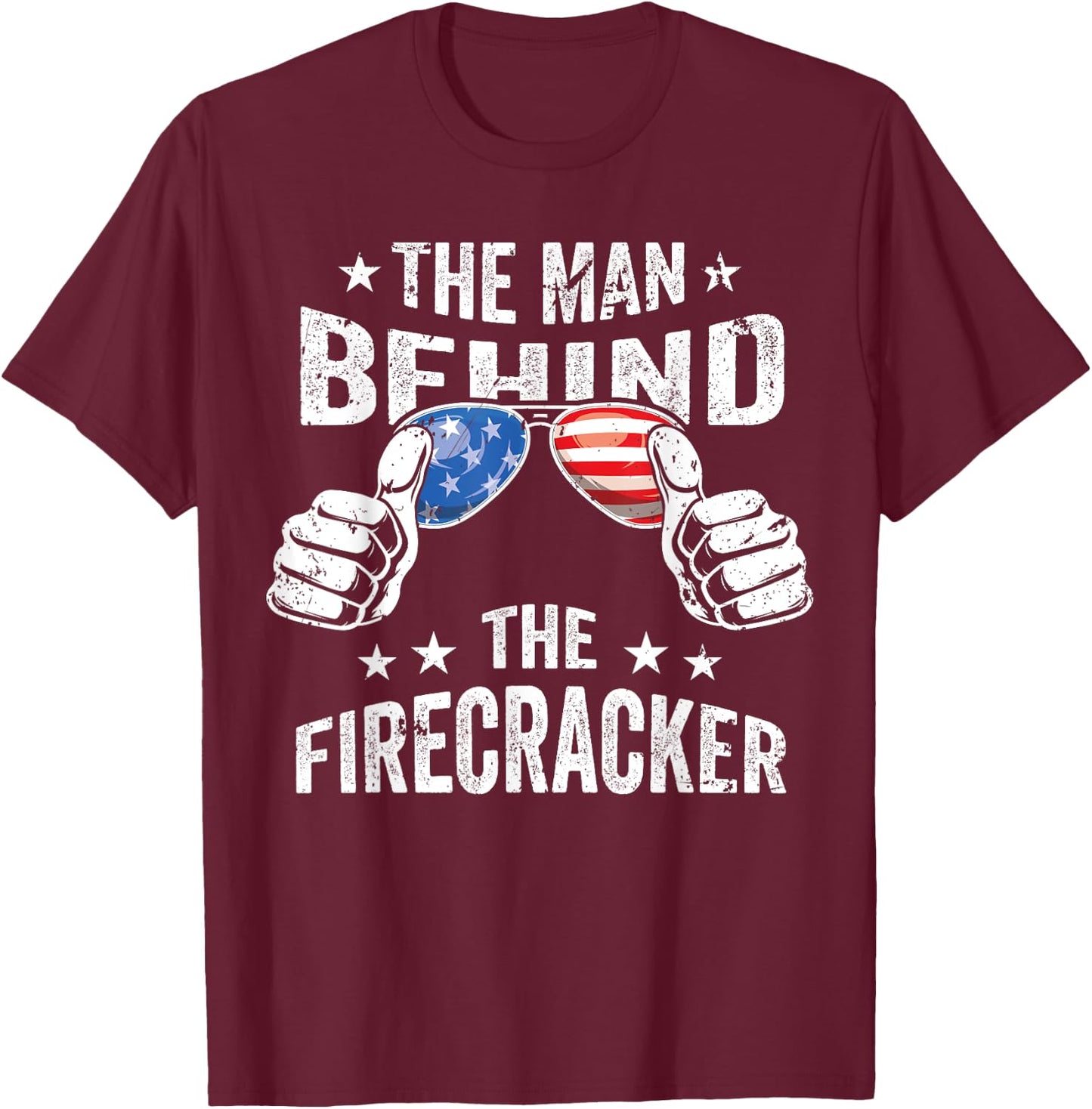 4th of July Pregnancy the Man Behind the Firecracker T-Shirt - T-Shirt | Maroon