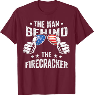 4th of July Pregnancy the Man Behind the Firecracker T-Shirt - T-Shirt | Maroon