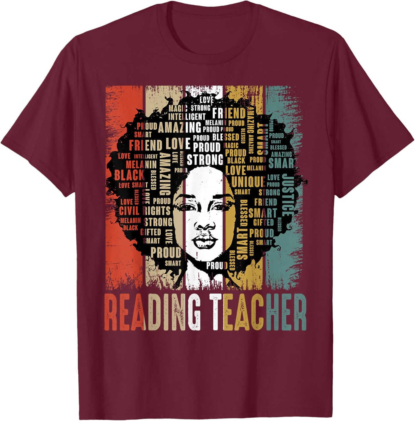 Reading Teacher Afro African American Black History Month T-Shirt - T-Shirt | Maroon