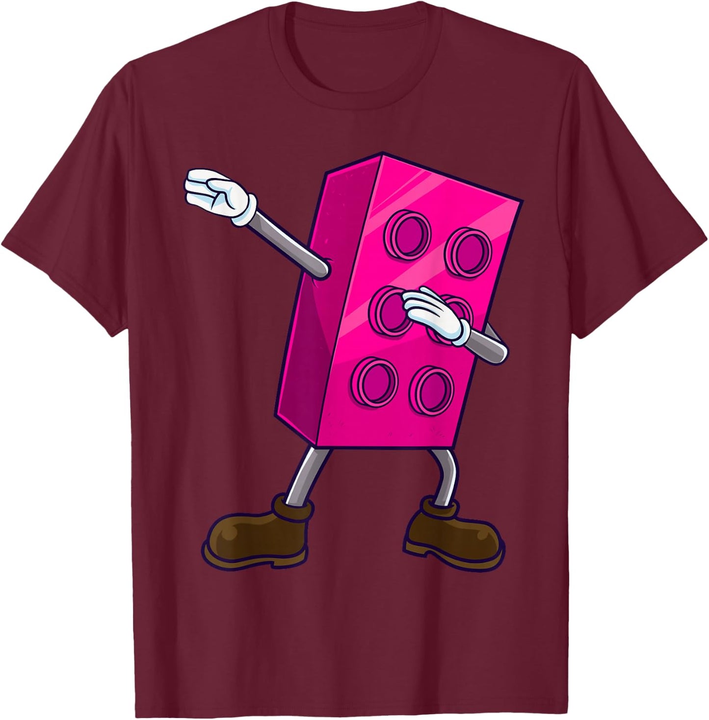 Dabbing Building Blocks Brick Dance Master Builder Kids T-Shirt - T-Shirt | Maroon