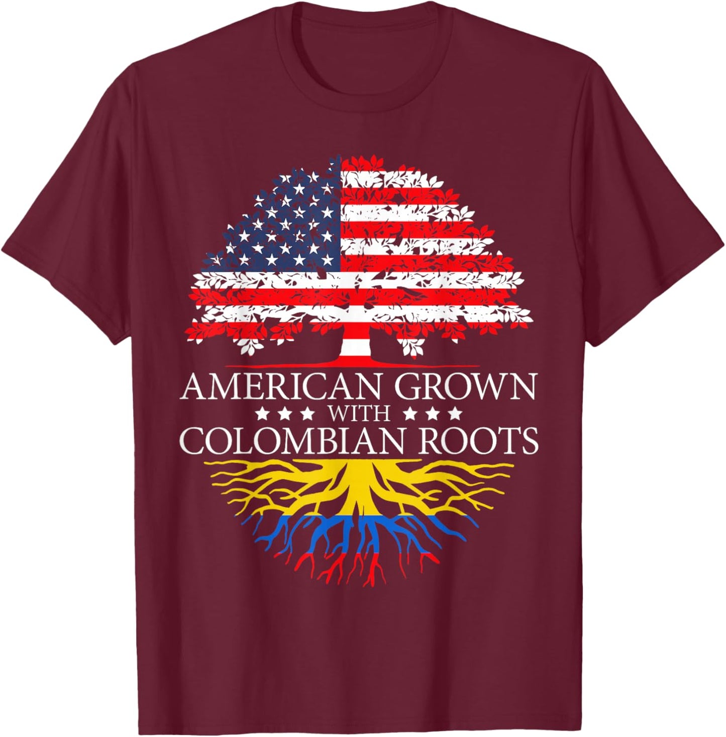 American Grown with Colombian Roots USA Flag T-Shirt - T-Shirt | Maroon