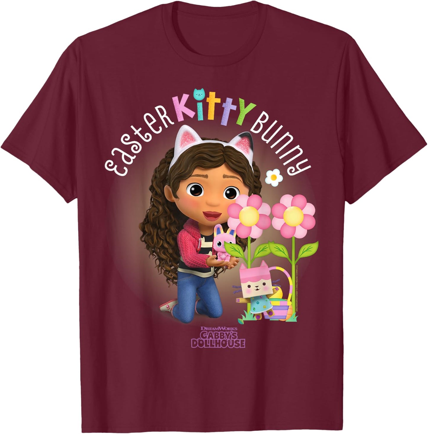 DreamWorks Gabby's Dollhouse Easter Kitty Bunny T-Shirt - T-Shirt | Maroon