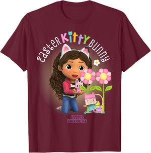 DreamWorks Gabby's Dollhouse Easter Kitty Bunny T-Shirt - T-Shirt | Maroon