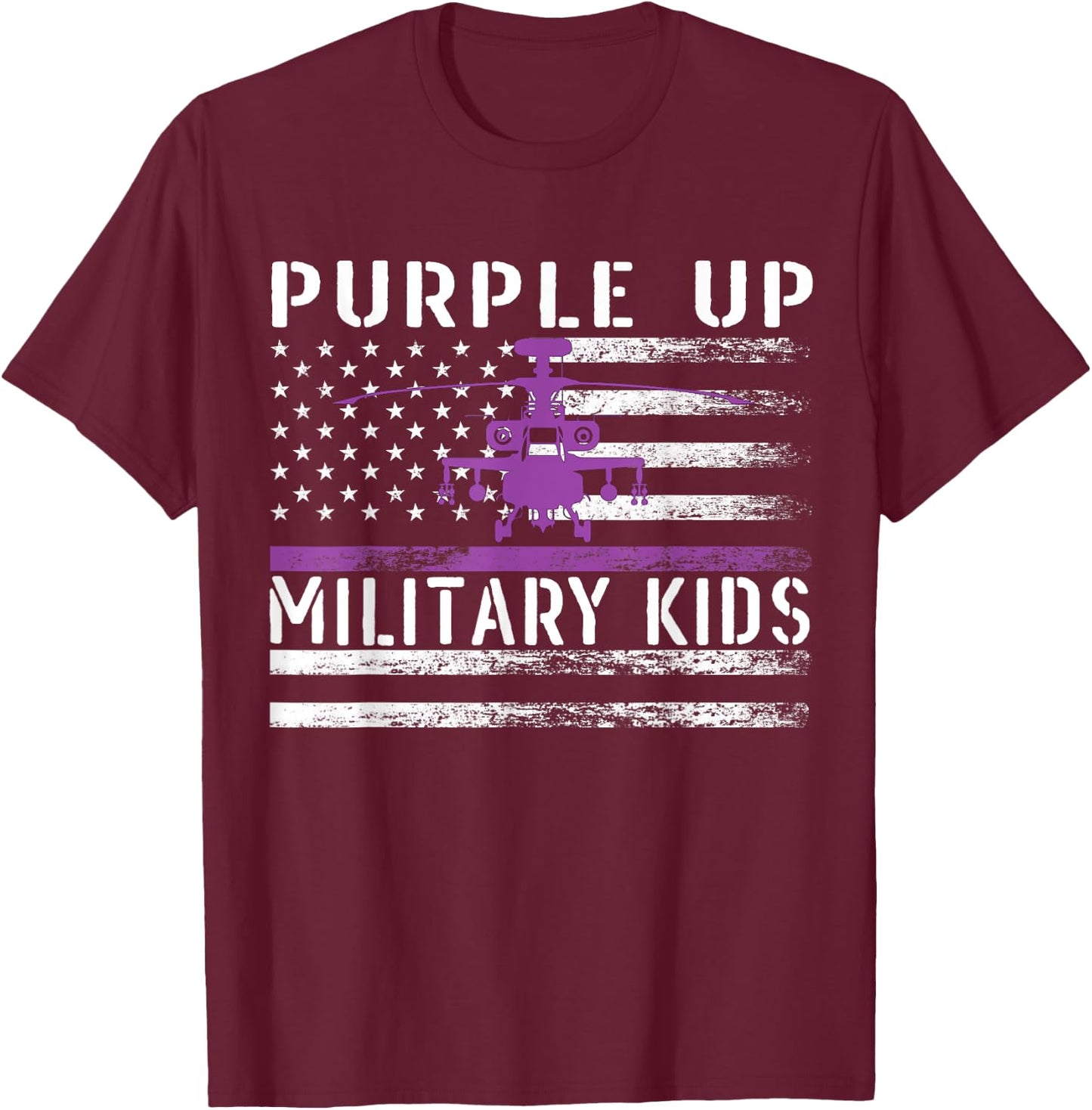 Purple Up Military Kids Helicopter Pilot Military Child Flag T-Shirt - T-Shirt | Maroon