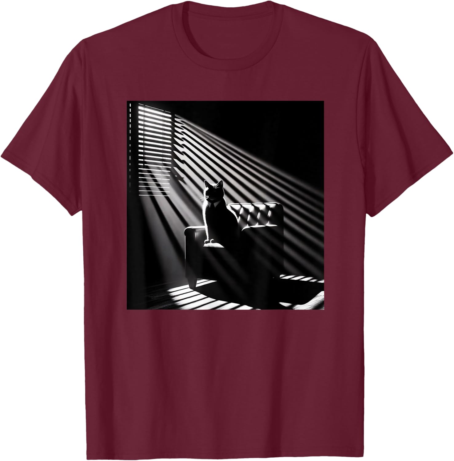 A Cat Sitting In A Chair Film Noir Atmosphere Women T-Shirt - T-Shirt | Maroon