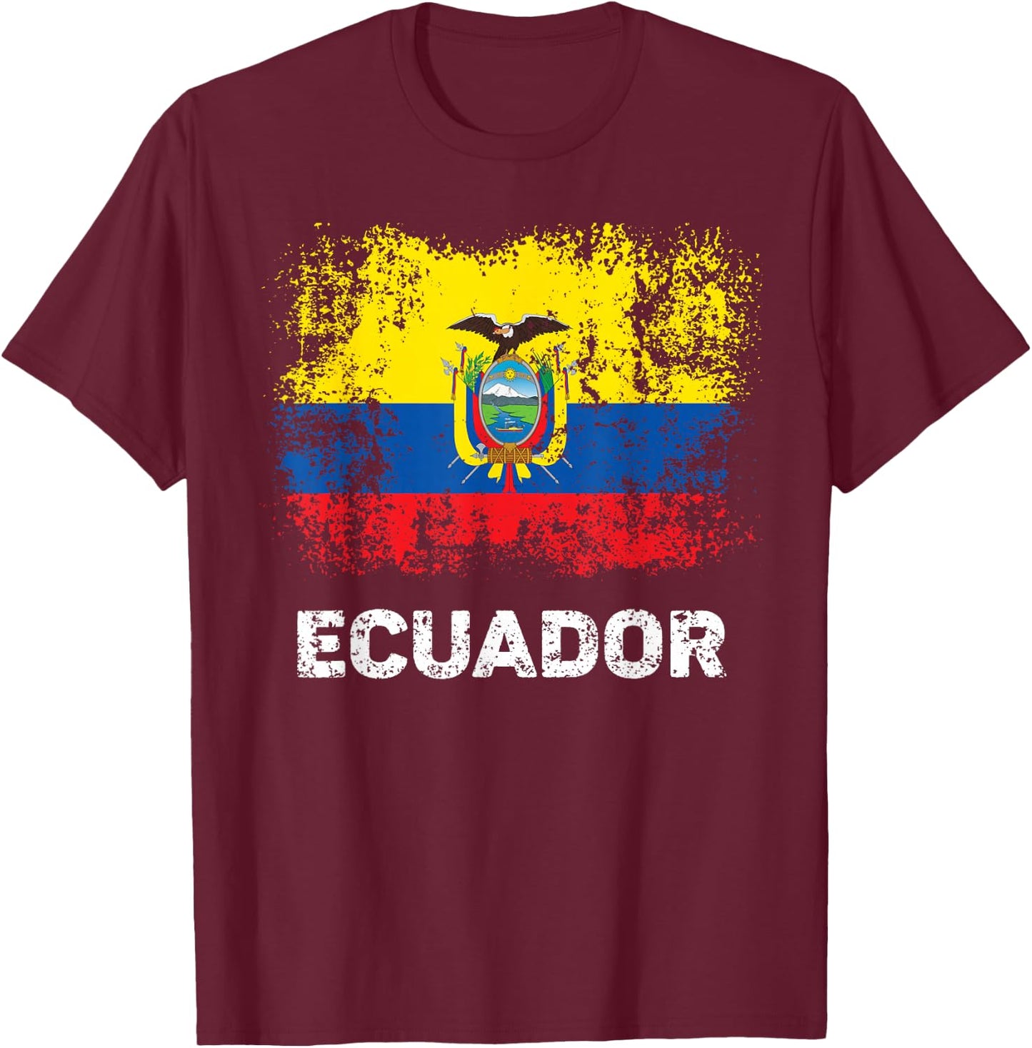Vintage Ecuadorian Flag Shirt Patriotic Ecuador Flag T-Shirt - T-Shirt | Maroon