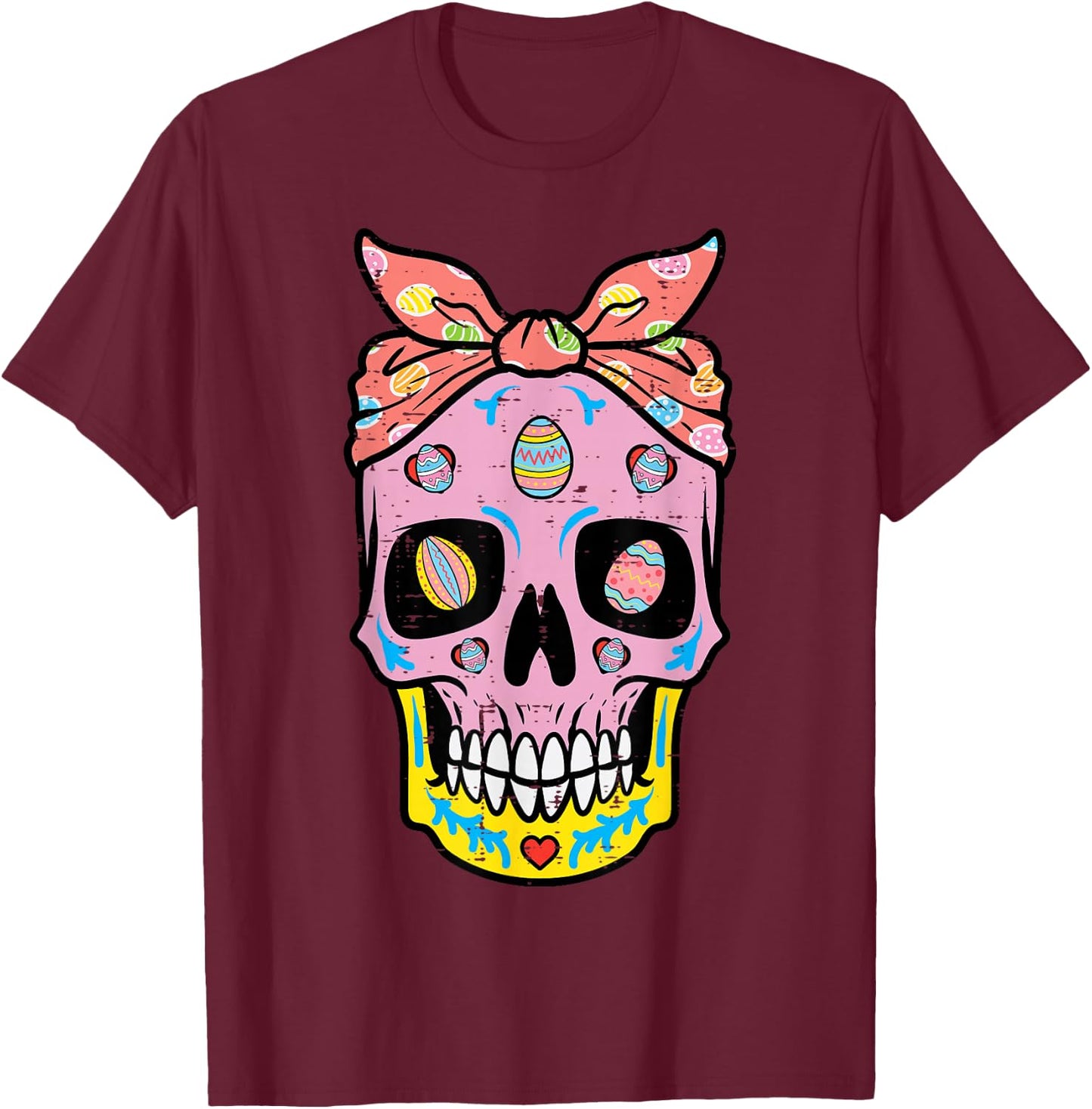Easter Sugar Skull Eggs Bandana Mexican Mom Women Girls Kids T-Shirt - T-Shirt | Maroon