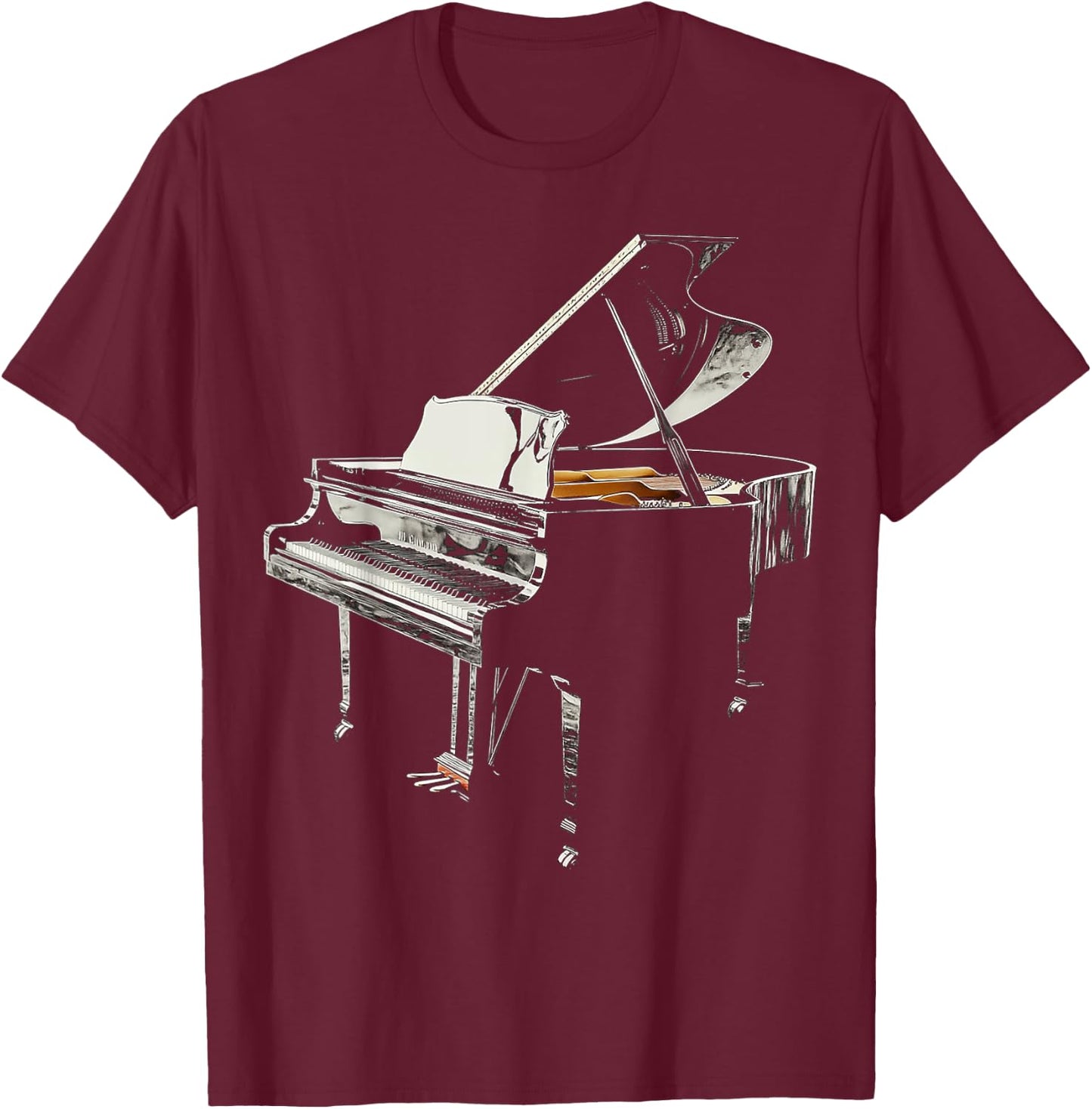 Grand Piano Music Instrument Motif Illustration Grand Piano T-Shirt - T-Shirt | Maroon