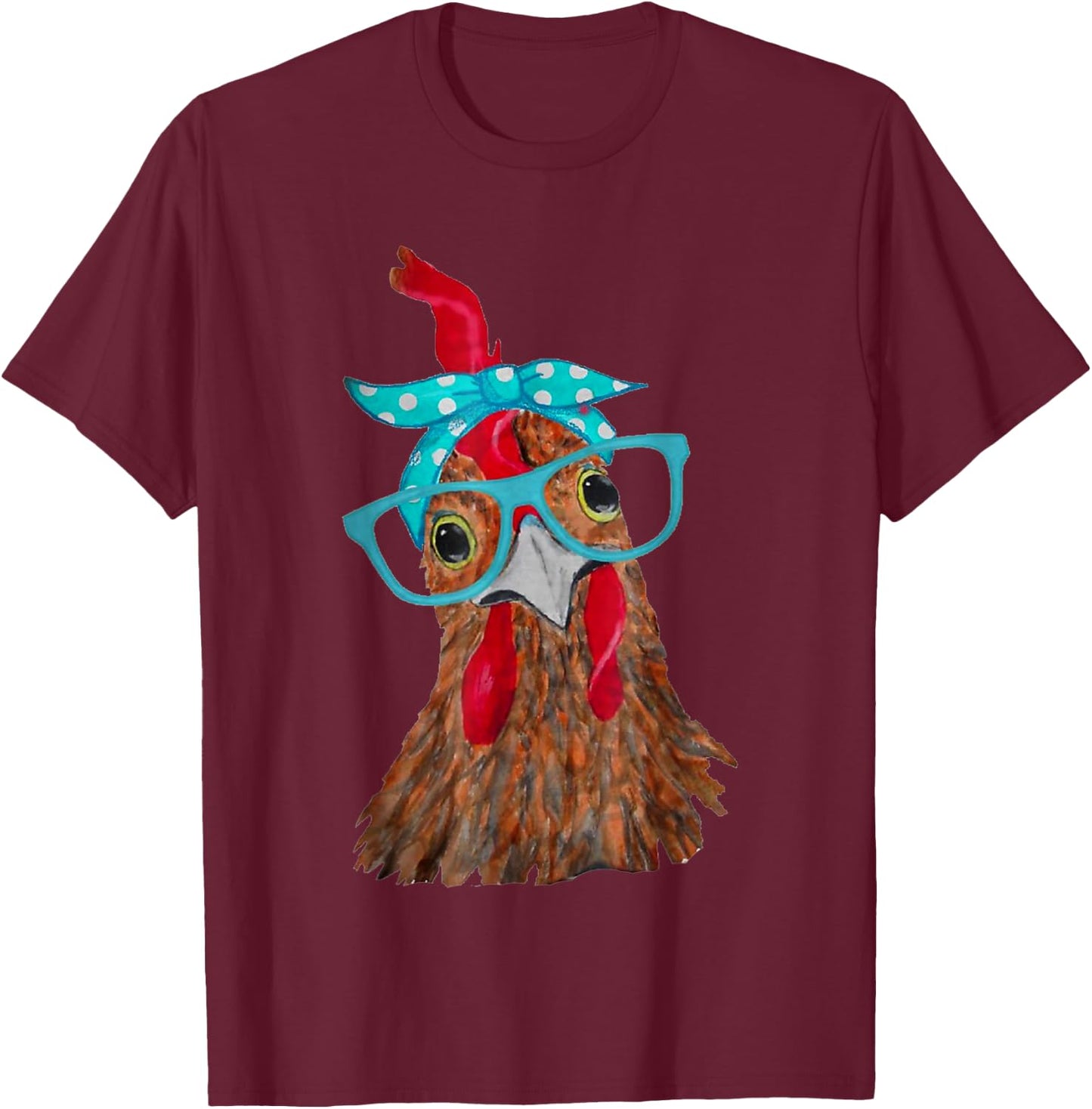 cute Women Girl Chicken With Bandana Headband and Glasses T-Shirt - T-Shirt | Maroon