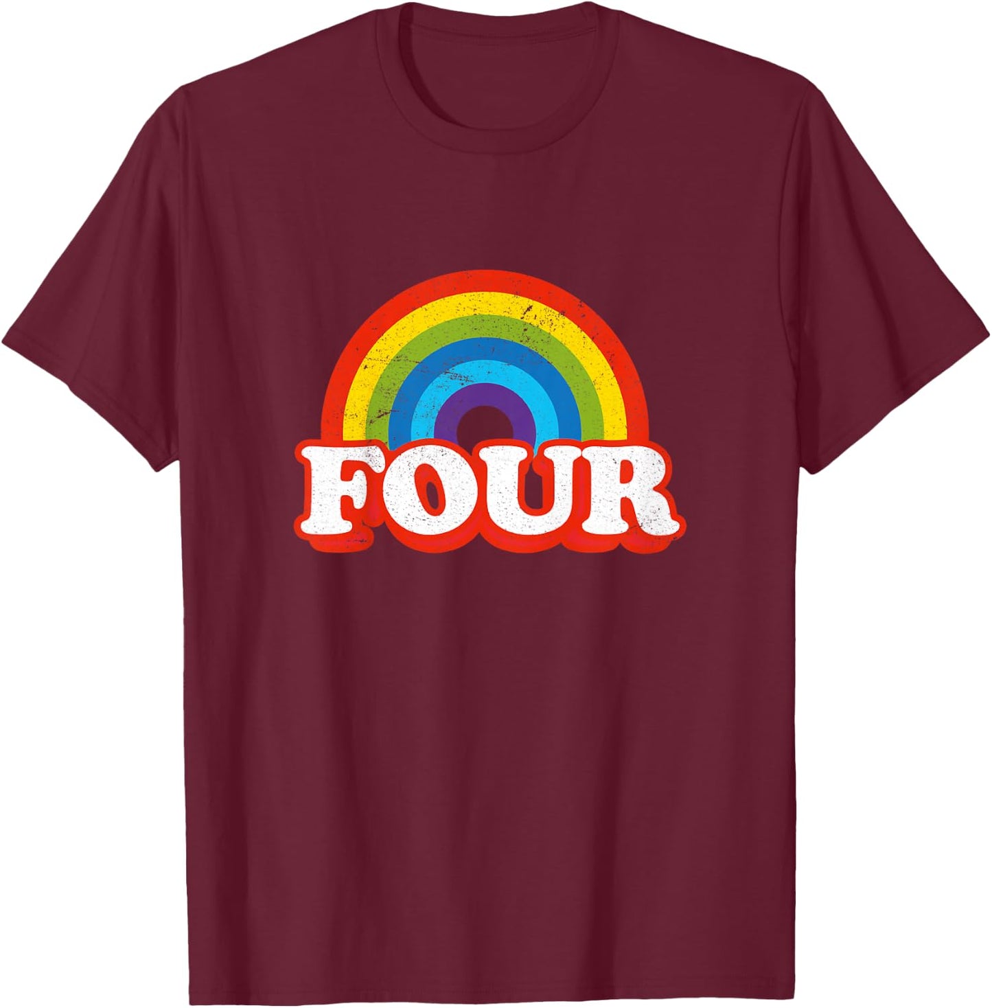 Four Vintage Retro Rainbow 4 Years Old 4th Birthday T-Shirt - T-Shirt | Maroon