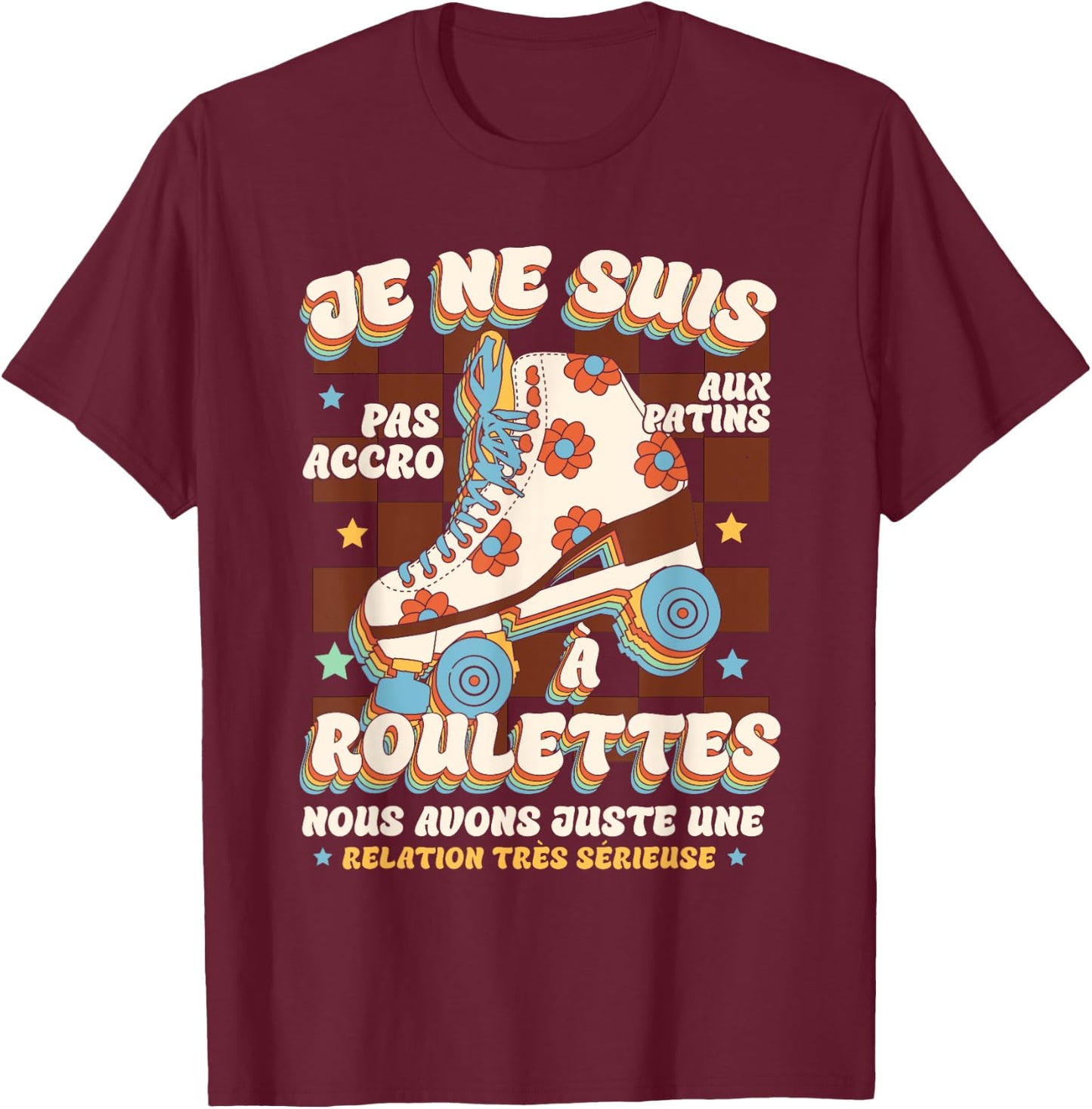 Skater Roller Skates Roller Skate Skating , Black, S T-Shirt - T-Shirt | Maroon