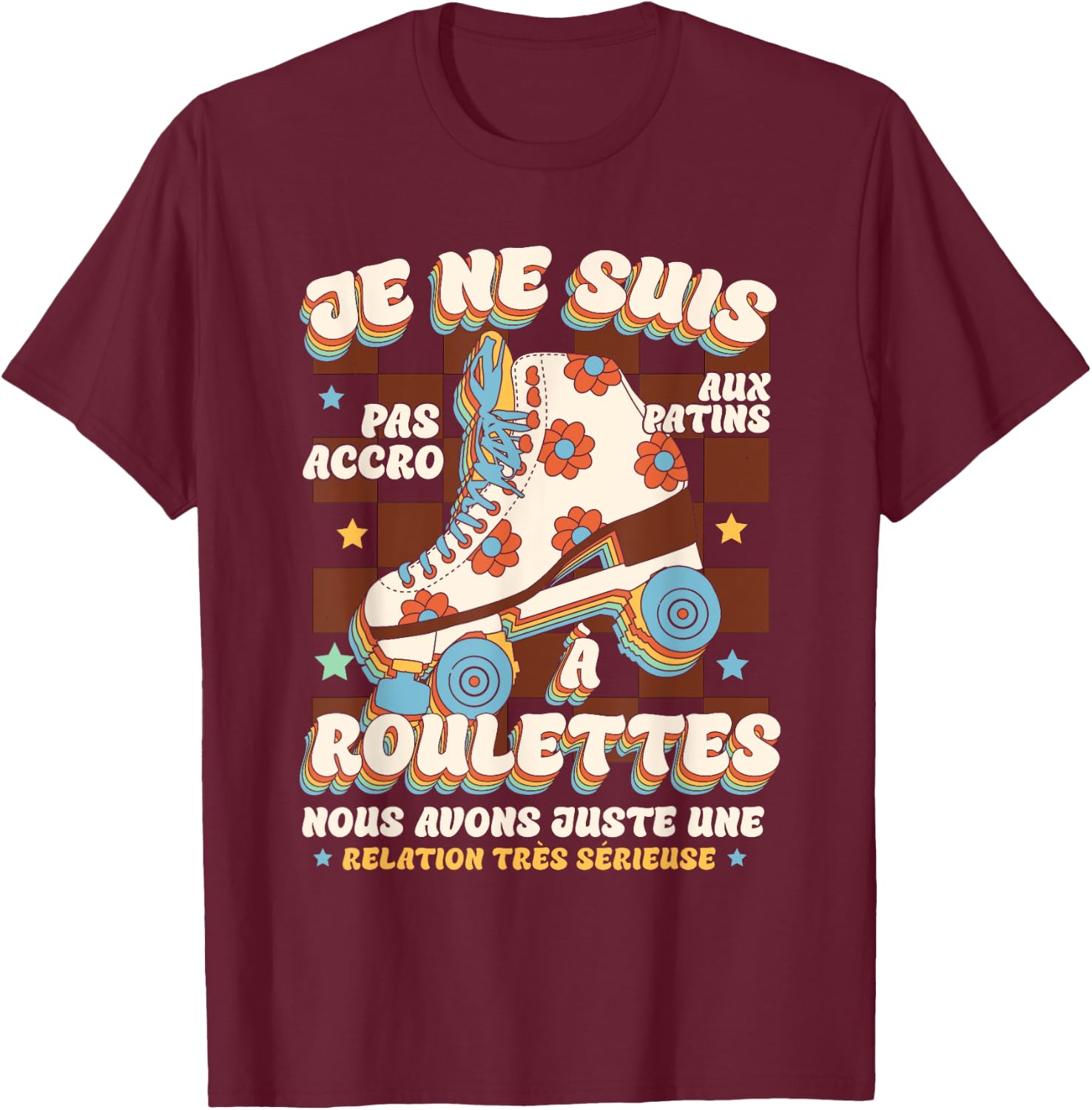 Skater Roller Skates Roller Skate Skating , Black, S T-Shirt - T-Shirt | Maroon