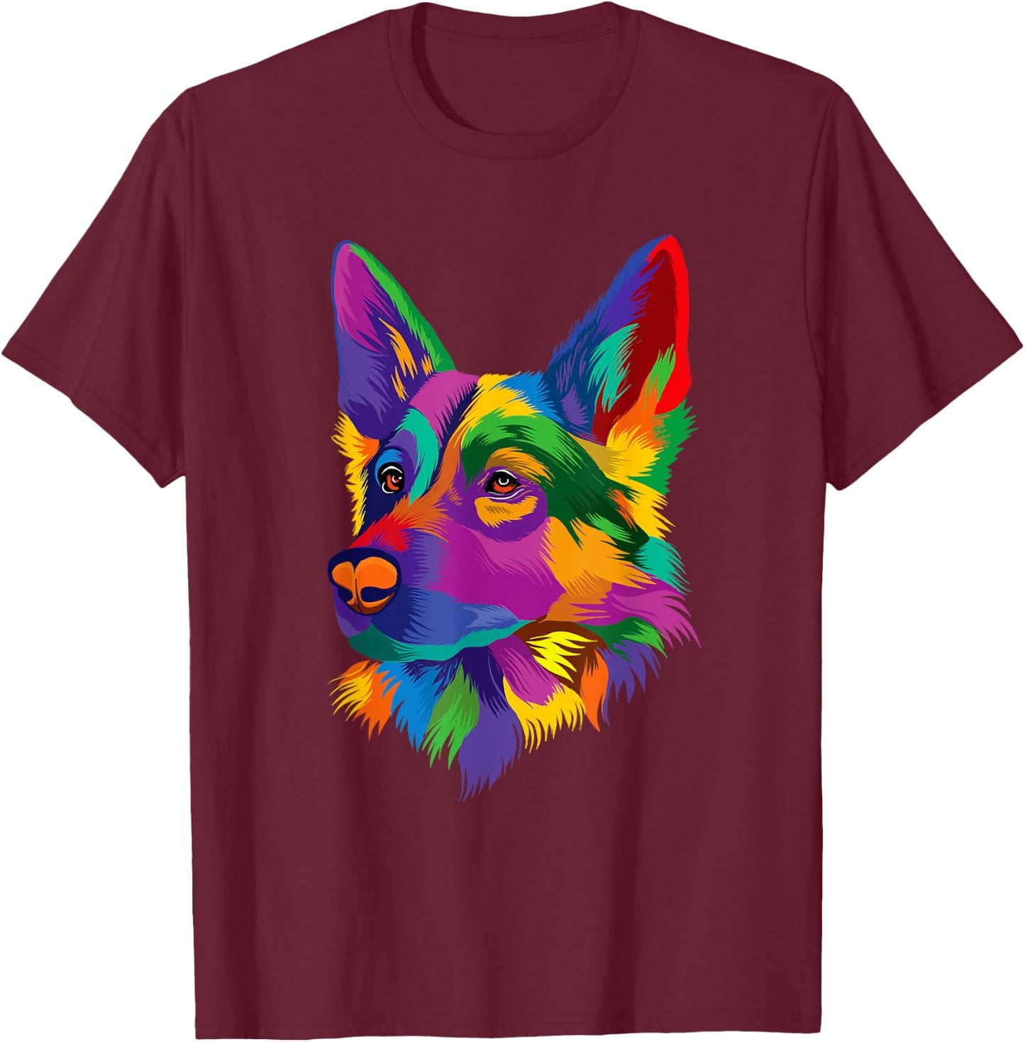 Colorful German Shepherd Pop Art - Dog Lover Pet Owner T-Shirt - T-Shirt | Maroon