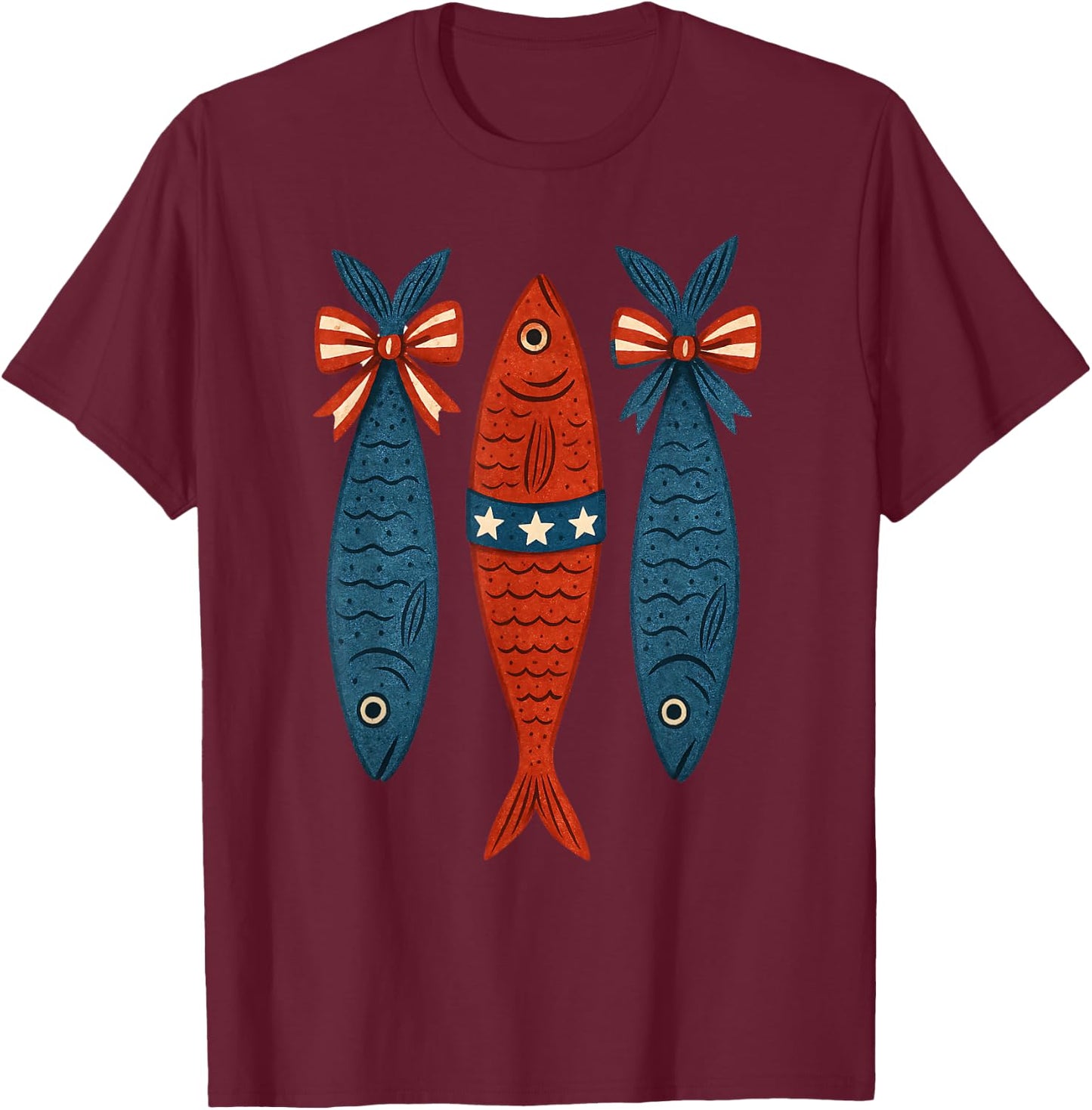 Sardines Patriotic Coquette Bow 4th of July Women Girls T-Shirt - T-Shirt | Maroon