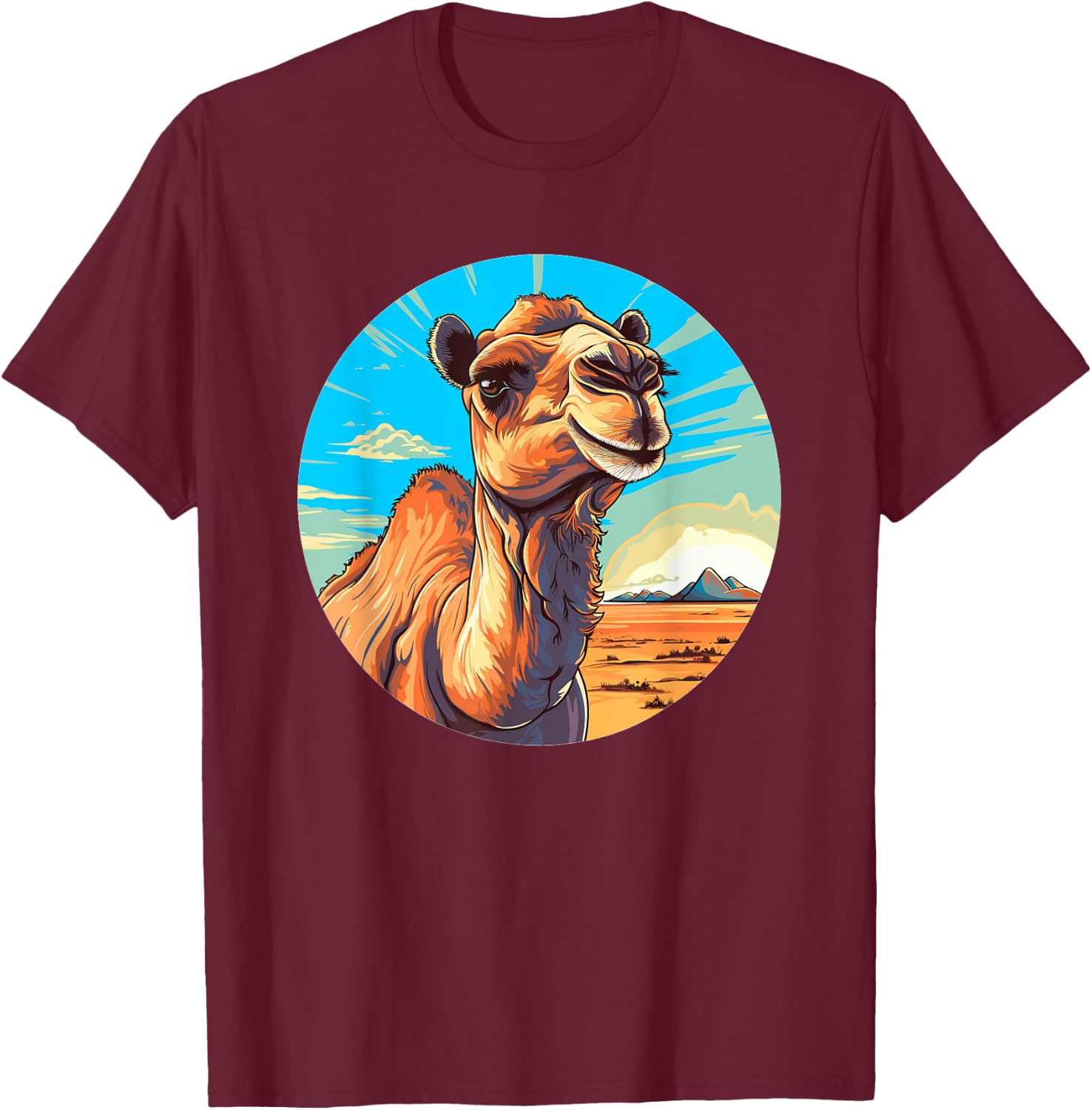 Beautiful camel in the desert landscape T-Shirt - T-Shirt | Maroon