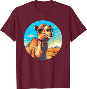 Beautiful camel in the desert landscape T-Shirt - T-Shirt | Maroon
