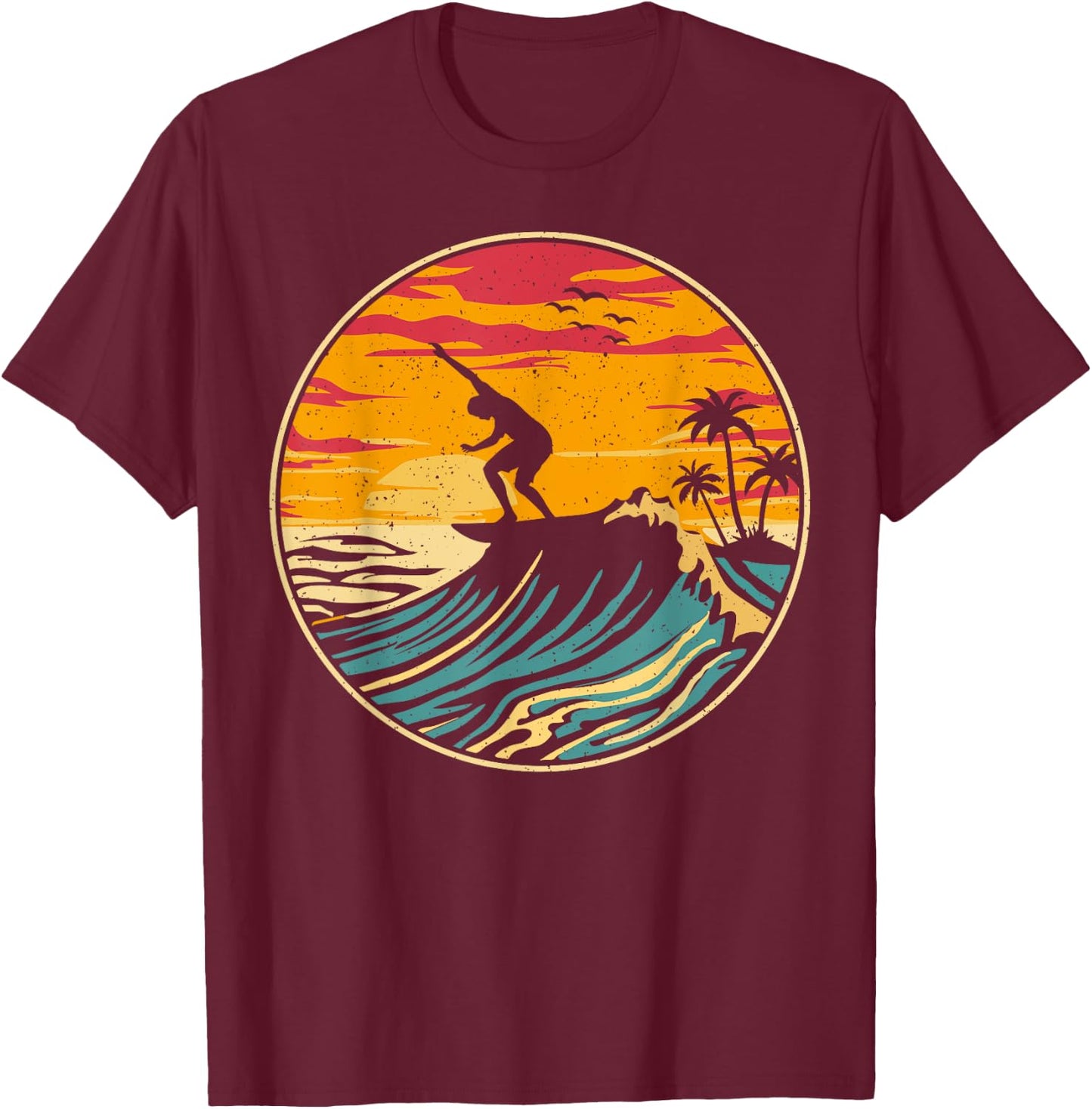Beach Surfing Surfboard Vintage Surfer Retro Beach Surf T-Shirt - T-Shirt | Maroon