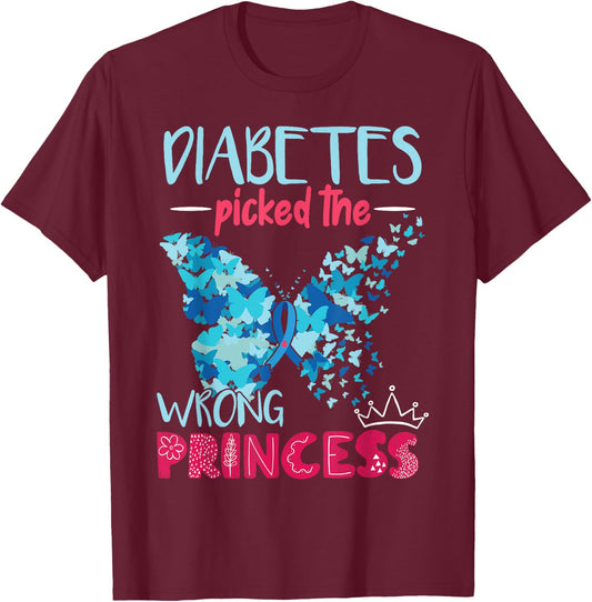 Diabetes Picked The Wrong Princess | Diabetes Awareness Girl T-Shirt - T-Shirt | Maroon